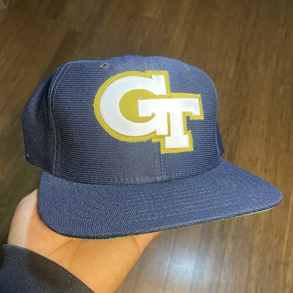 VTG New Era DuPont Pro Georgia Tech Snapback Hat‎ Navy Gold M/L Baseball Cap USA
